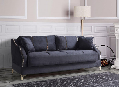 Luxury 3-Seater Sofa Living Room Furniture Elegant Sofa Textile Black 208cm