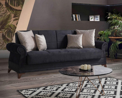 Luxury Sofa 3-Seater Textile Sofa Black Design Furniture 3-Seater Upholstery New Relax Set