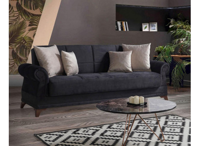 Luxury Sofa 3-Seater Textile Sofa Black Design Furniture 3-Seater Upholstery New Relax Set