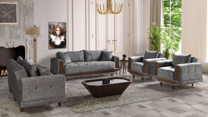 Sofa set 3+2+1+1 seater textile wood sofa 3-seater modern armchair complete set