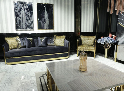 Luxury furniture living room set sofa 3+1 seater sofa set black