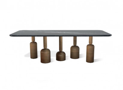 Designer gray marble dining table, metal legs, luxury dining room furniture, new