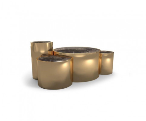 Golden coffee table, living room side table, modern design, glass top