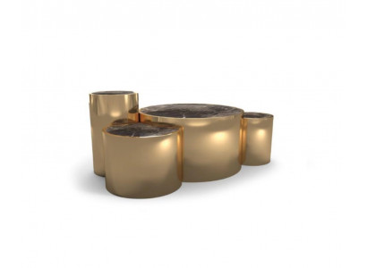 Golden coffee table, living room side table, modern design, glass top