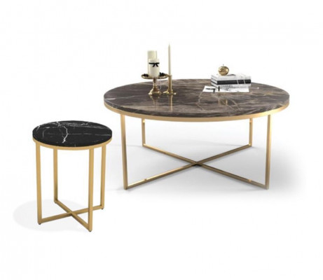 Luxury Round Coffee Table with Side Table Designer Stainless Steel Table Set