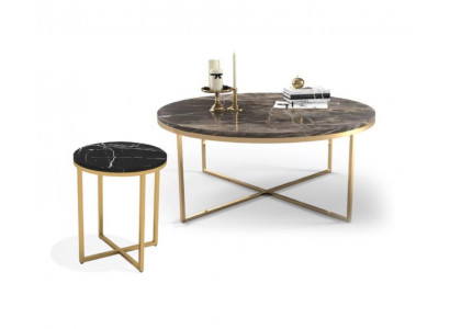 Luxury Round Coffee Table with Side Table Designer Stainless Steel Table Set