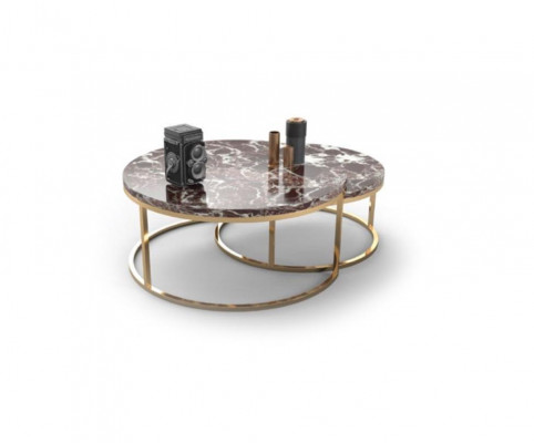 Luxury Marble Coffee Table + Side Table Set Round Living Room Tables 2-piece Set