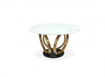 Stylish White Round Dining Table with Stainless Steel Base Marble Top Design