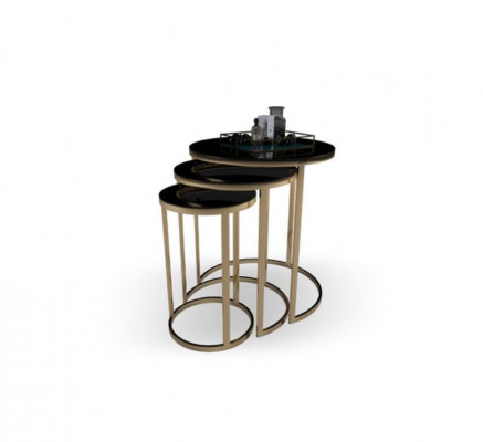 Table Black Side Table Set of 3 Coffee Tables Round Shape Living Room Tables
