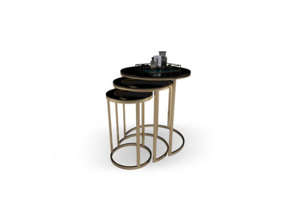 Table Black Side Table Set of 3 Coffee Tables Round Shape Living Room Tables