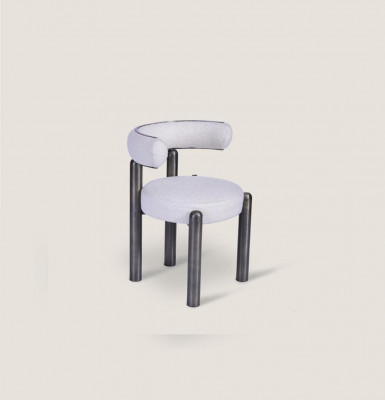 Designer White Dining Chair Upholstered Textile Single-Seater Metal Legs