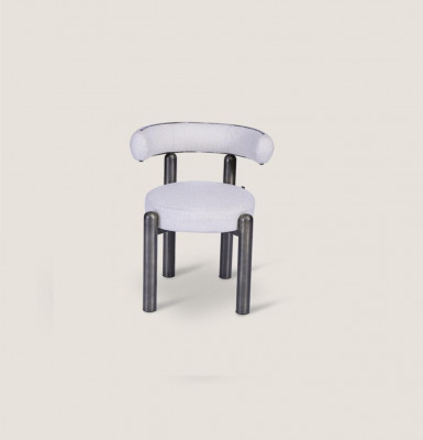 Designer White Dining Chair Upholstered Textile Single-Seater Metal Legs