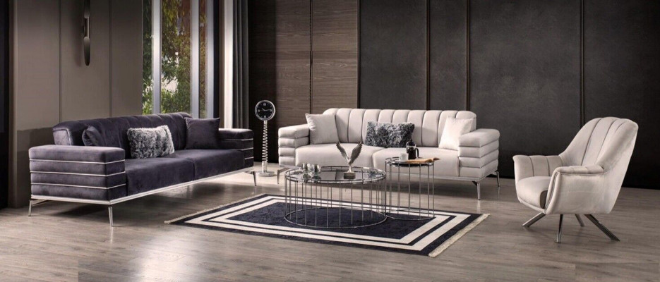 Luxury Sofa Set 321 Modern Set Design Sofa Upholstered Couch Gray New