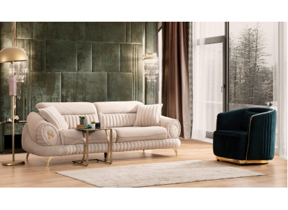 3-seater sofa with armchair, white elegant modern luxury design furniture