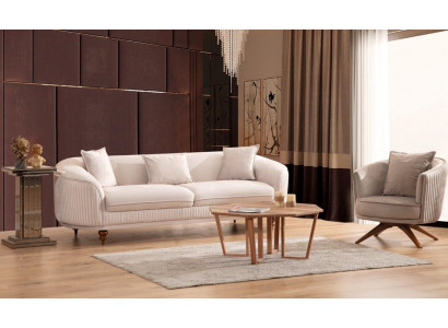 Sofa 3-seater Elegant Armchair Modern Luxury Design Wood Furniture Upholstery