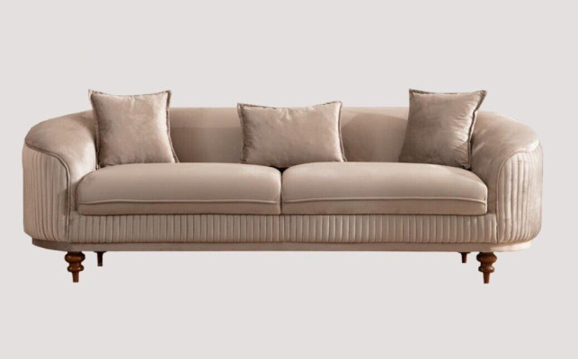 Sofa 3-seater Elegant Armchair Modern Luxury Design Wood Furniture Upholstery