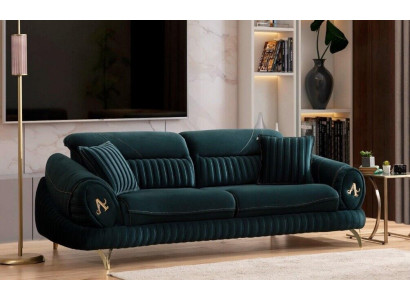 Green Three-Seater Luxury Sofa Modern Wood Design Living Room Furniture New