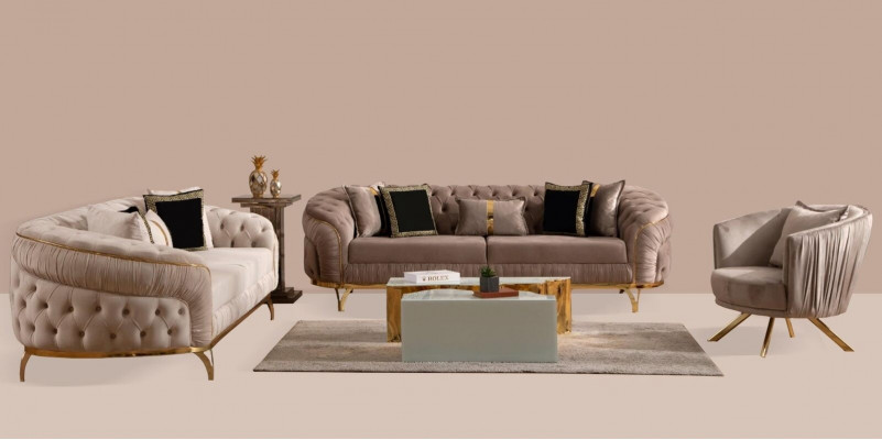 Design Sofa 331 Seater Chesterfield Fabric Couch Upholstery Sofas Textile New