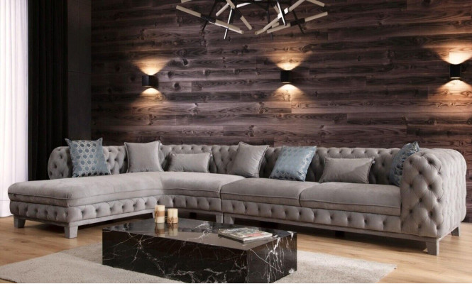 Sectional sofa L-shape couch Chesterfield design modern sofa fabric textile new