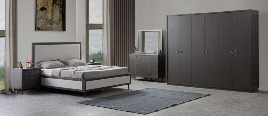 Bedroom set modern luxury bed 2x nightstands dresser with mirror