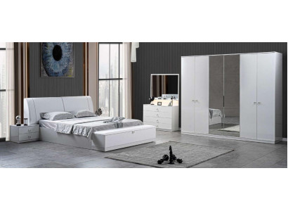 Bed 2x Nightstands Bedroom White 5 pcs. Designer Luxury Furniture Wood