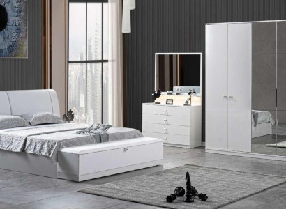 Bed 2x Nightstands Bedroom White 5 pcs. Designer Luxury Furniture Wood