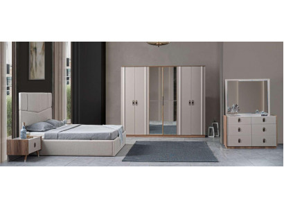 Bed 2x Bedside Tables 5-piece Bedroom Double Bed Design Furniture New Set
