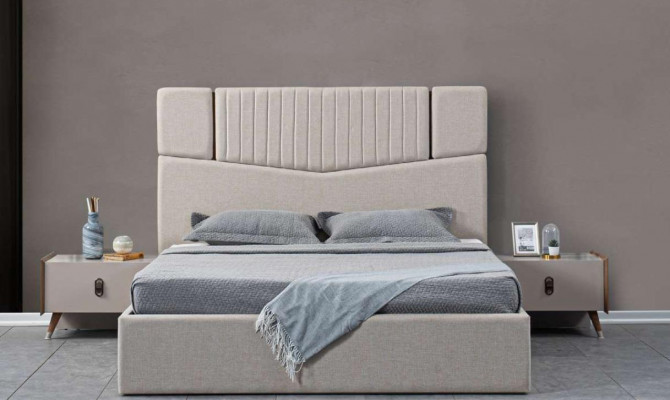 Bed 2x Bedside Tables 5-piece Bedroom Double Bed Design Furniture New Set