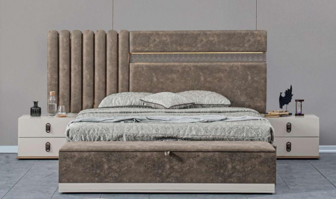 Gray Bedroom Set Bed + 2x Nightstands New Wooden Furniture Suite