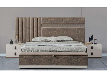 Gray Bedroom Set Bed + 2x Nightstands New Wooden Furniture Suite