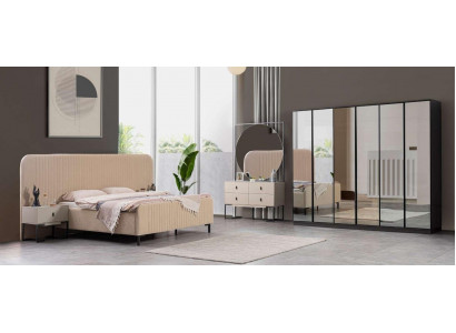 Bedroom set bed 2x nightstands dressing table designer furniture 5-piece.