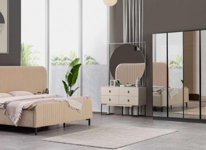 Bedroom set bed 2x nightstands dressing table designer furniture 5-piece.