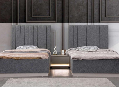 Bedroom 2x beds nightstand beds double hotel upholstery 3-piece set.