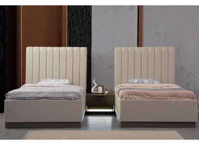 Bedroom set: 2 beds, nightstand, beds, textile, double, hotel, upholstery