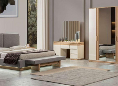 Bedroom set: bed, 2x bedside tables, wardrobe, 5-piece luxury furniture