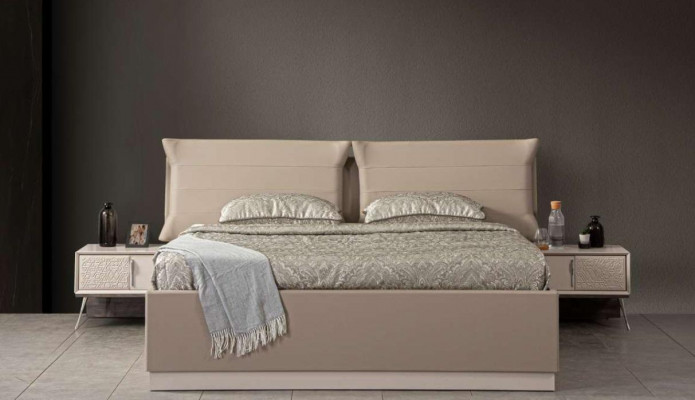 Bedroom luxury beds 2x nightstands 5-piece wardrobe wood beige