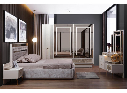 Modern complete bedroom set designer bed 2x bedside tables 5-piece set
