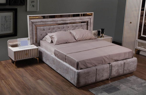 Modern complete bedroom set designer bed 2x bedside tables 5-piece set