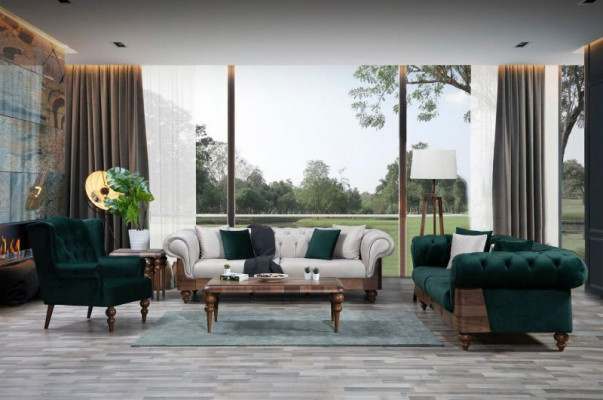 Modern Two-Tone Chesterfield Sofa Set 3+3+1 Seater Luxury Furniture