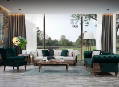 Modern Two-Tone Chesterfield Sofa Set 3+3+1 Seater Luxury Furniture