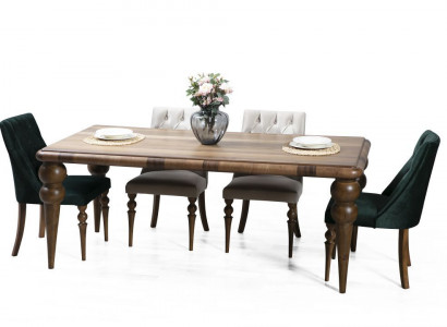 Classic dining room wooden set dining table 6x upholstered chairs 7-piece set