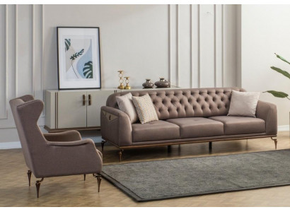 Beige Chesterfield Living Room Sofa Set 3+1 Seater Luxury Couch New