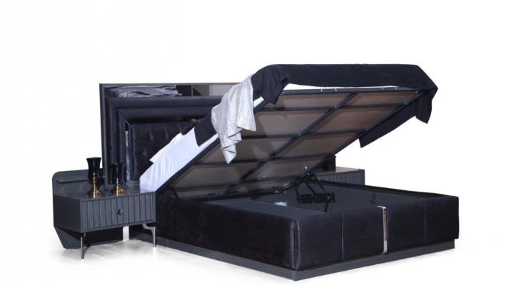 Complete black bedroom set luxury double bed nightstands 4-piece set