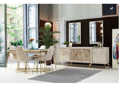 Luxury Dining Room Furniture Dining Table 6x Chairs Sideboard Mirror 10-piece Set New