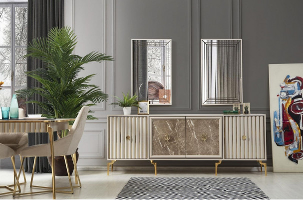 Luxury Dining Room Furniture Dining Table 6x Chairs Sideboard Mirror 10-piece Set New