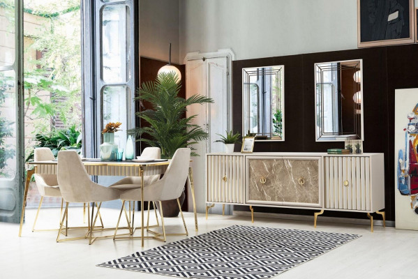 Golden dining room set luxury ensemble dining table with chairs designer furniture