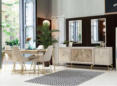 Golden dining room set luxury ensemble dining table with chairs designer furniture