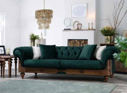 Green Chesterfield three-seater couch, living room sofas, seating furniture, couch.