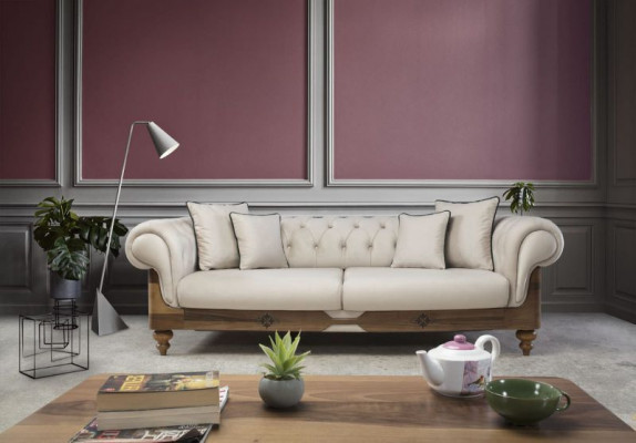Brown-White Chesterfield Sofa Designer Living Room Couch Seating Furniture New