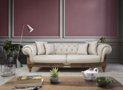 Brown-White Chesterfield Sofa Designer Living Room Couch Seating Furniture New